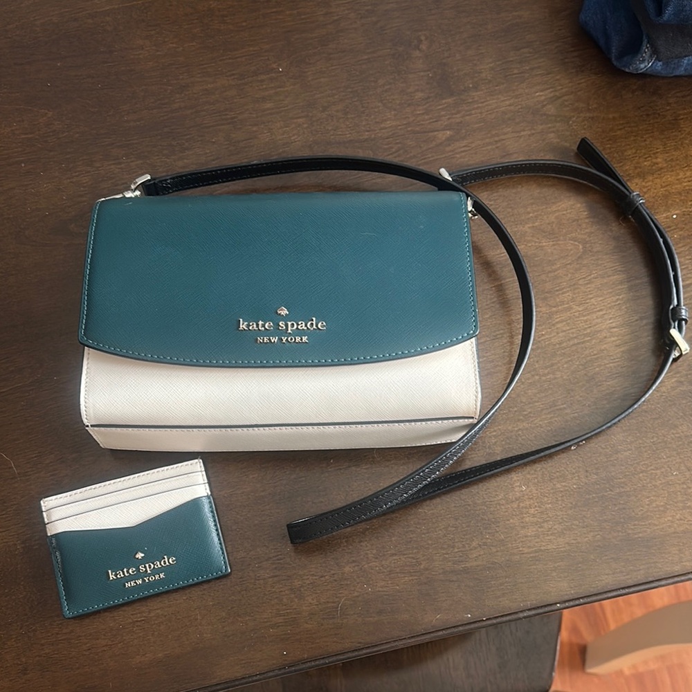 Kate Spade Teal and Cream Crossbody and Cardholder